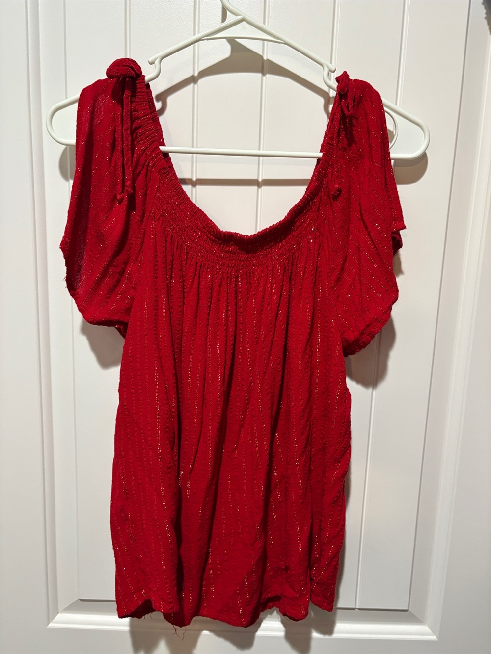 Maurices Red with gold strands Off-Shoulder Peasant Top